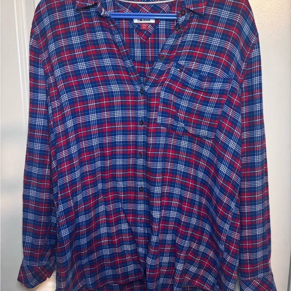 Stunning Women’s Tommy Jeans blue Red Plaid Shirt - Picture 1 of 6
